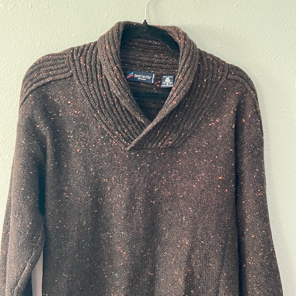 Daniel Hechter Sportswear Men’s M Wool Chocolate Brown Shawl Collar Sweater VTG